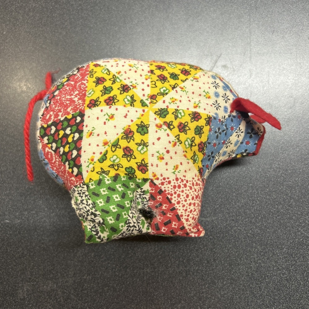 Vintage 70s Handmade Quilted Animal Pig Multicolored Soft Boho MCM Decor